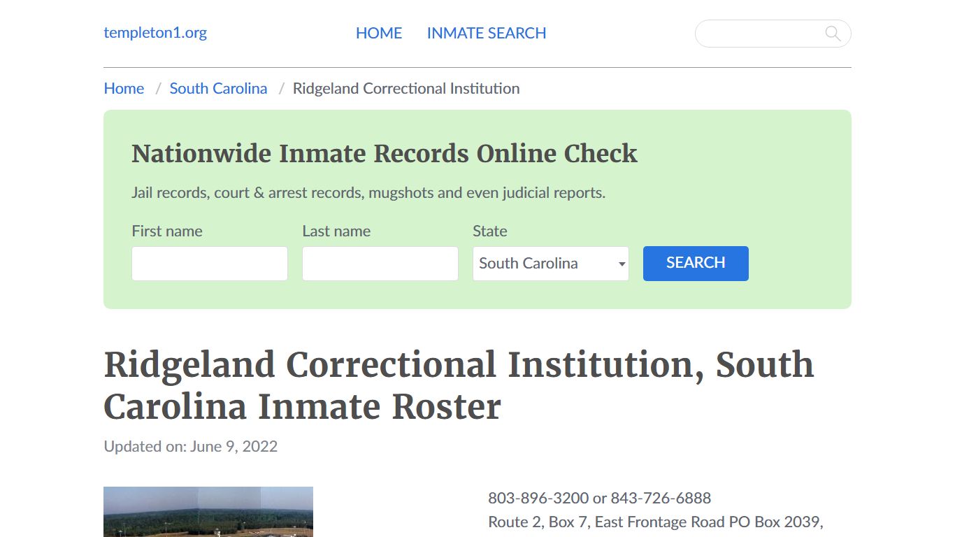 Ridgeland Correctional Institution, South Carolina Inmate Roster