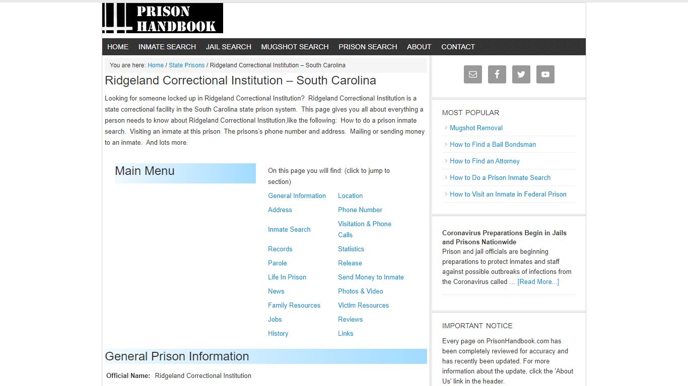 Ridgeland Correctional Institution – South Carolina - Prison Handbook